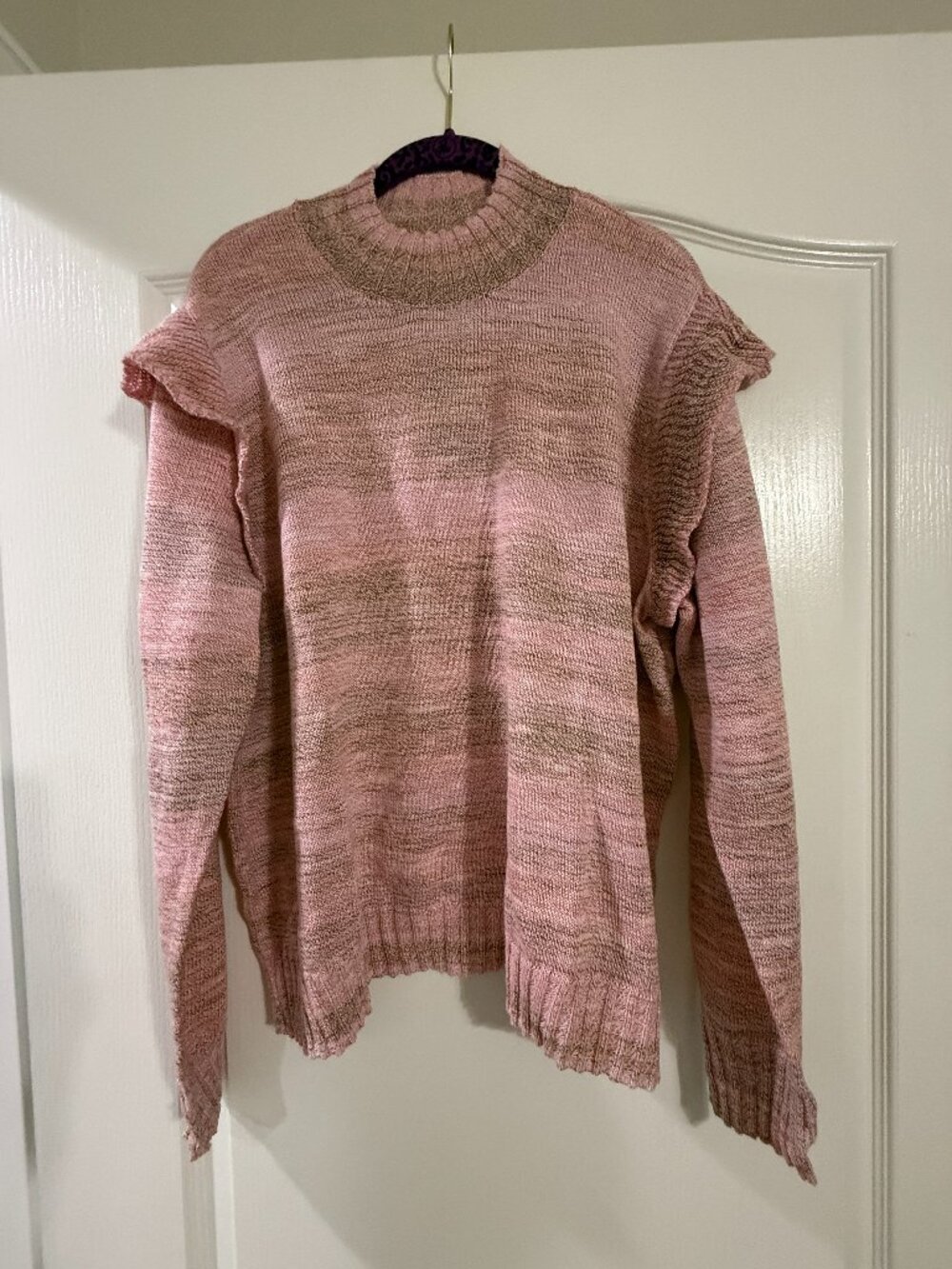 Candace Cameron Bure Ruffle‎ Shoulder Mock-Neck Sweater XL PINK A518429 NWT
